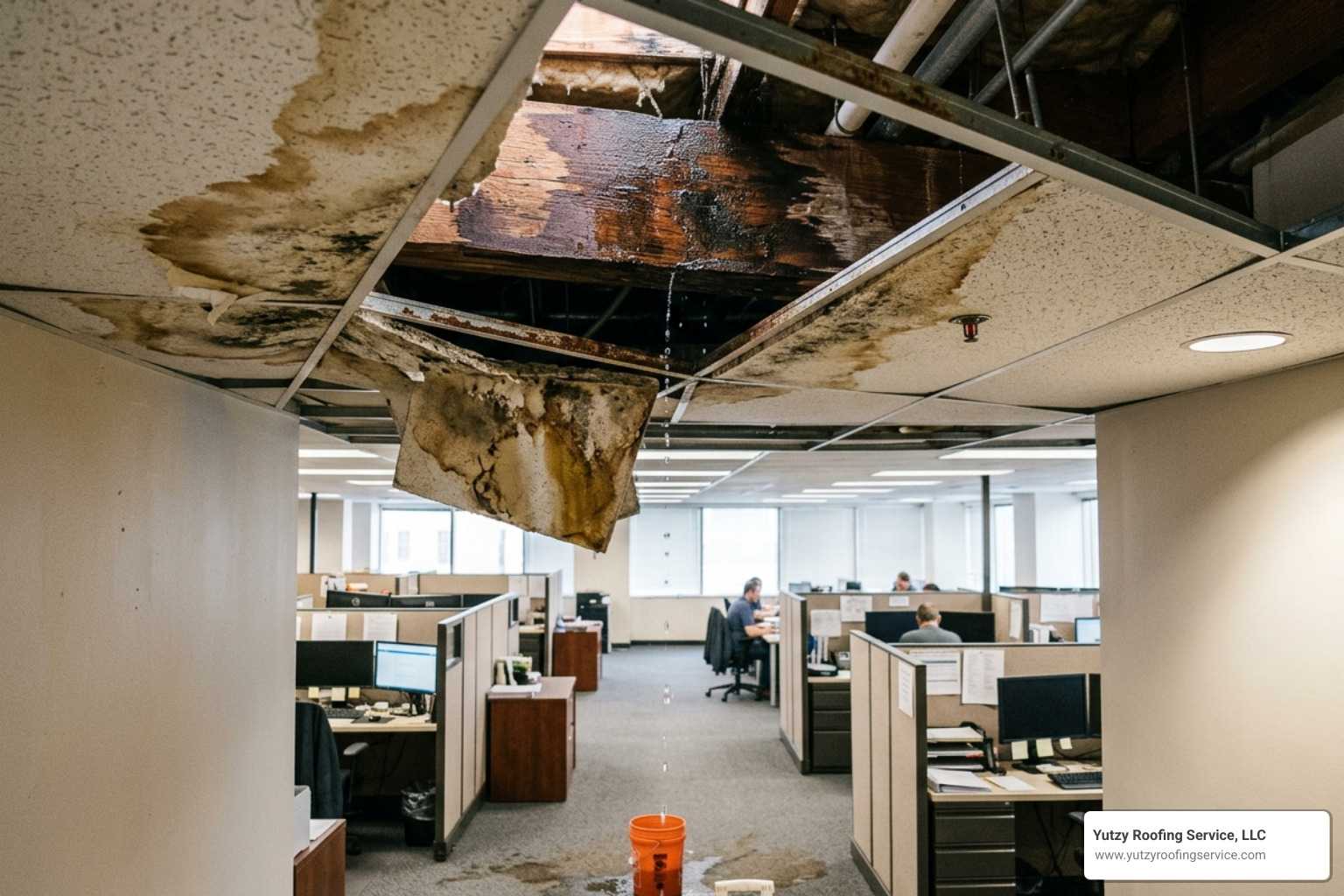 leaking commercial roof interior water damage dripping ceiling joist - how to fix a leaking roof from the inside