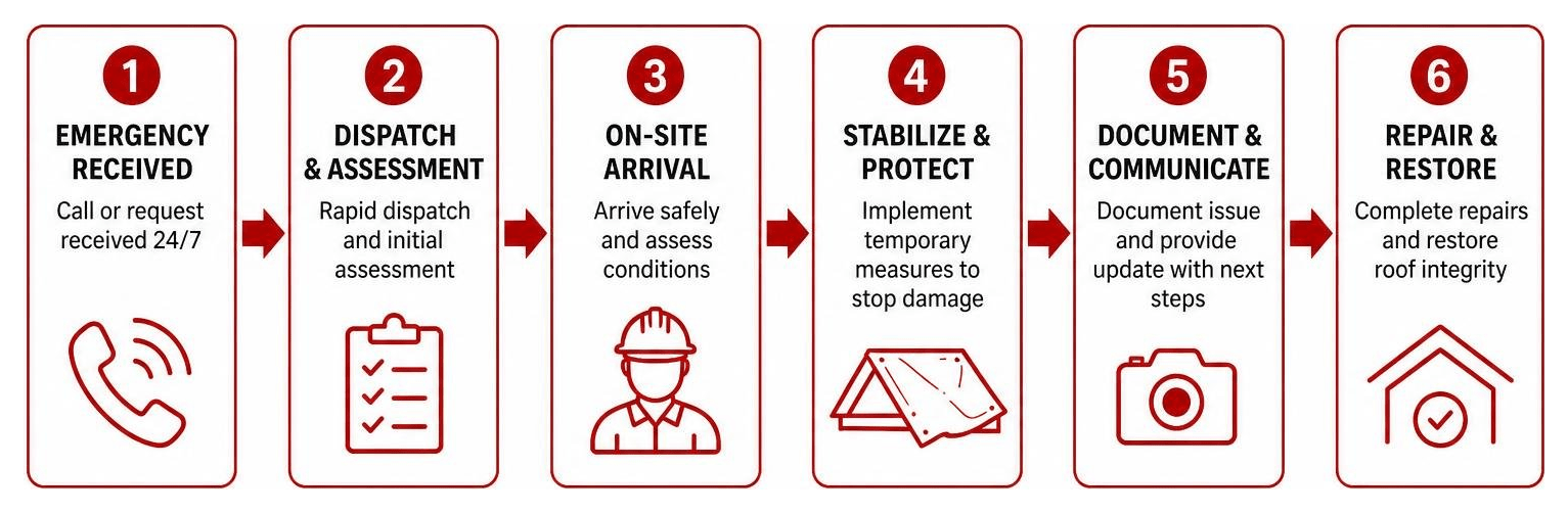 Flow of steps in commercial roof emergency response