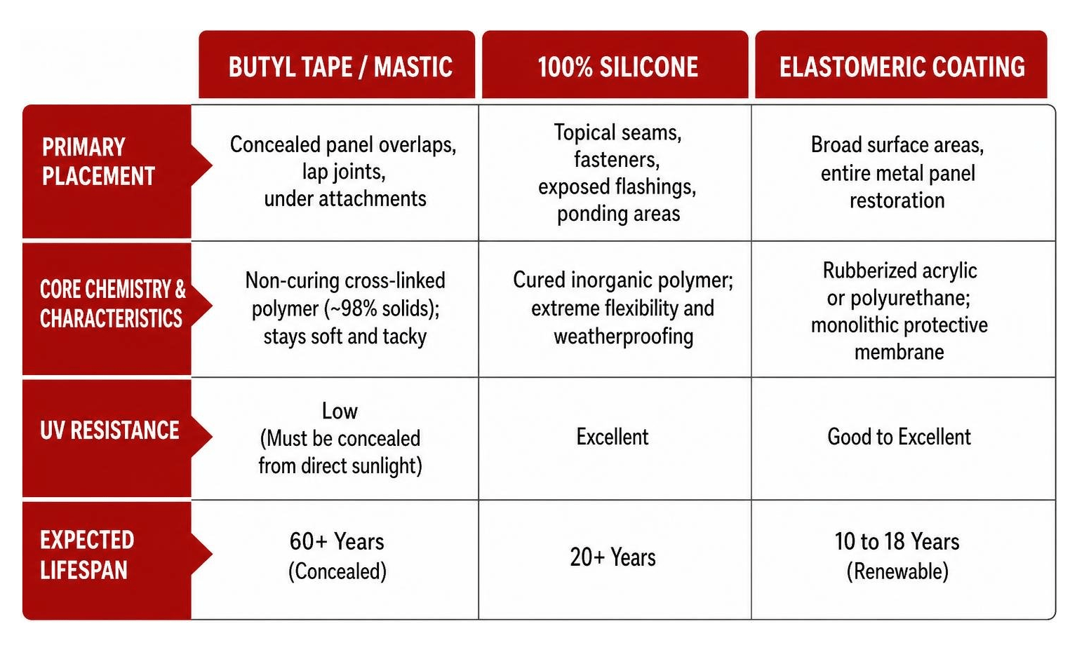 Comparison of metal roof sealants: Butyl vs Silicone vs Elastomeric