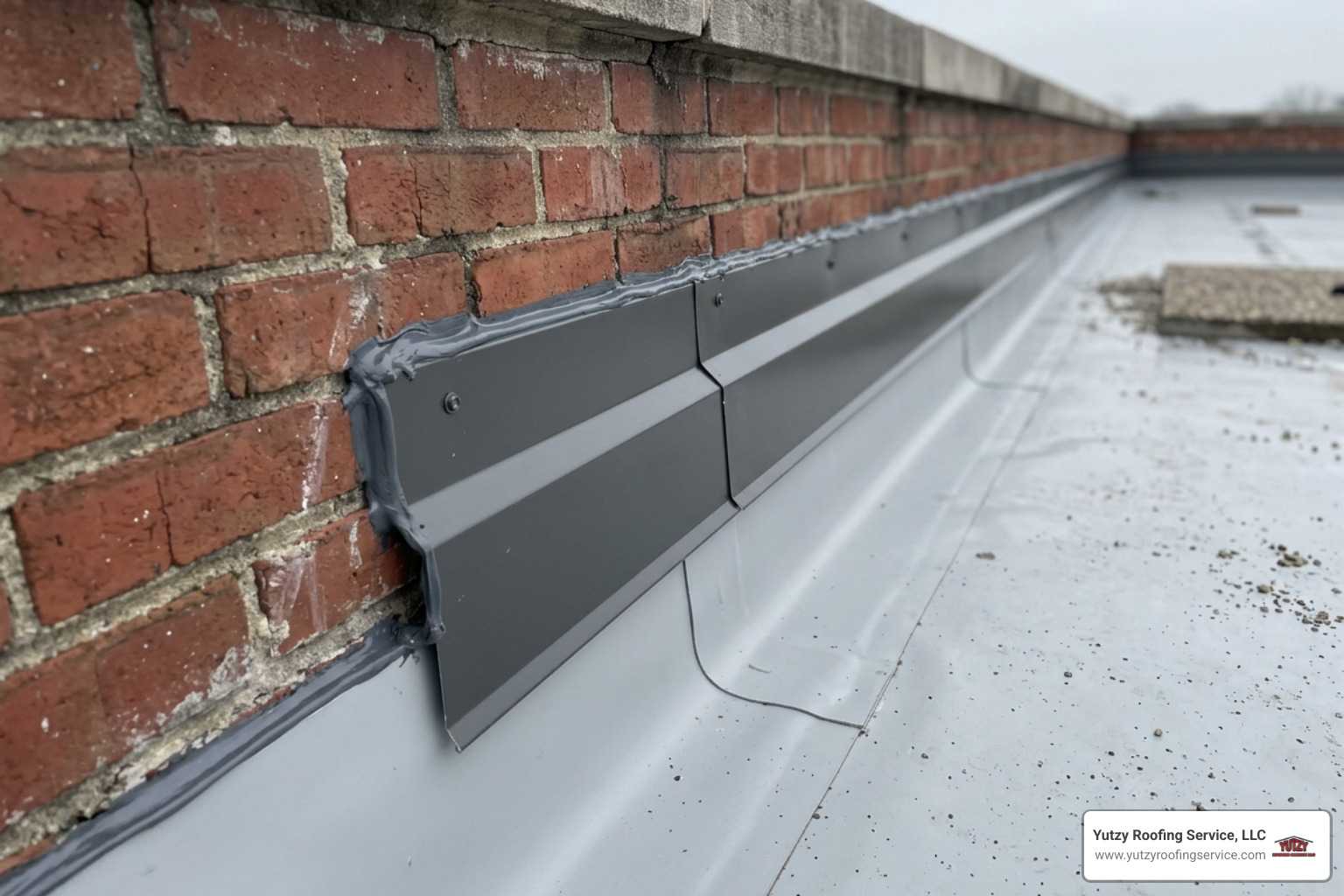 commercial parapet wall flashing detail on a building addition