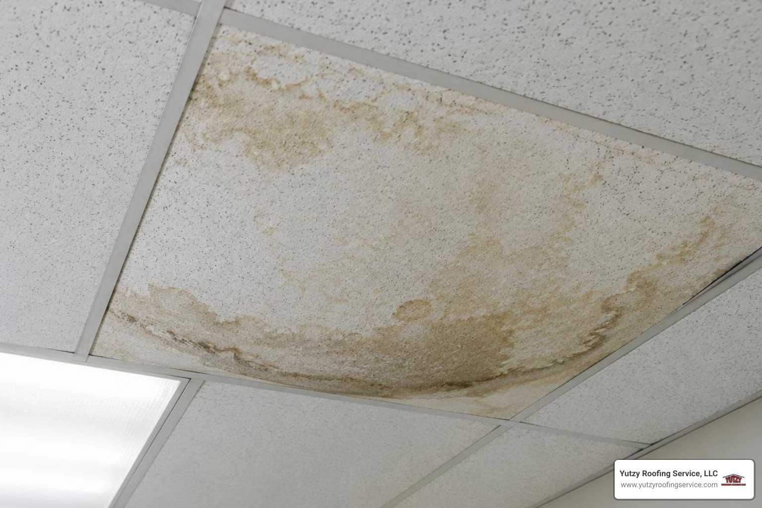 Water stain on a commercial acoustic ceiling tile